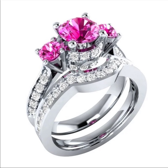 Jewelry - Luxury 2pc Set 925  Silver Sapphire Ring